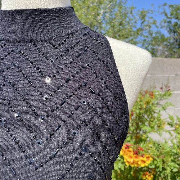 Nicole Studio Beaded Black Tank Top Sz 8 Medium Tank Top Beaded Going Out Top M - Picture 3 of 15